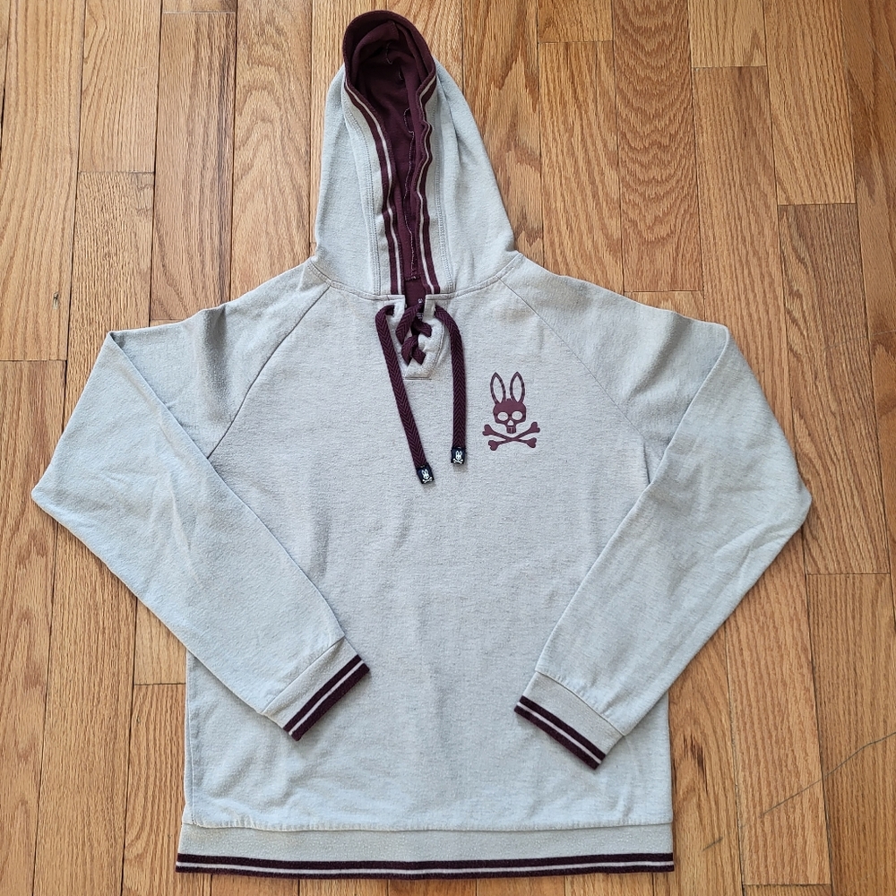 Psycho Bunny Grey Burgundy Pullover Hoodie
